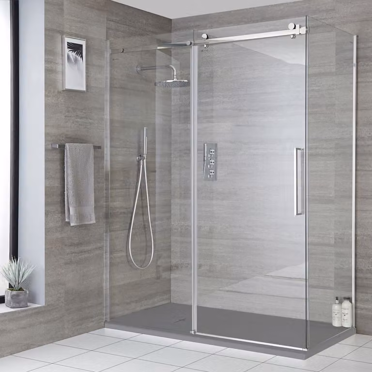 Box Doccia con Porta Scorrevole e Piatto Doccia Ardesia - 1200mm x 900mm - Piatto Doccia Grigio Chiaro
