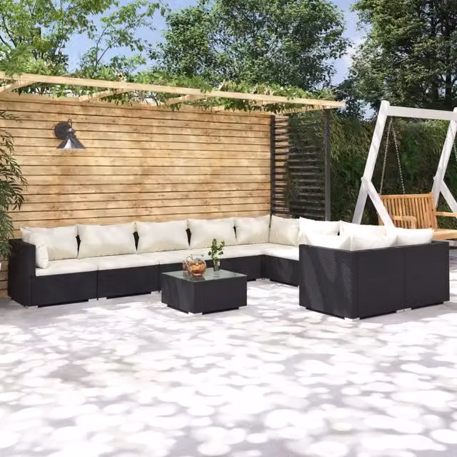 Set di Divani da Giardino a Forma di U con Tavolino vidaXL, Colore Nero e Beige, Include Cuscini e Coperture Rimovibili – 1