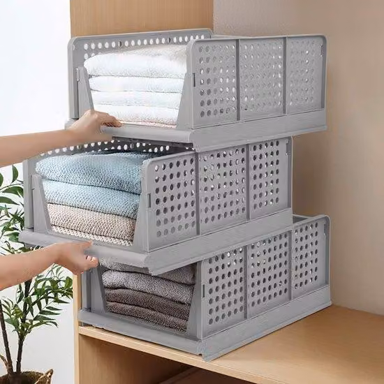 Organizer per armadi, confezione da 4, contenitori in plastica grigi