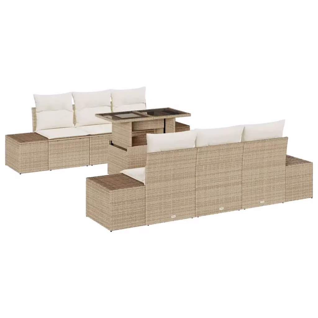 Set Divano da Giardino vidaXL 7 Pezzi Beige e Bianco con Cuscini e Tavolino da Esterno in Acciaio Verniciato a Polvere – 2