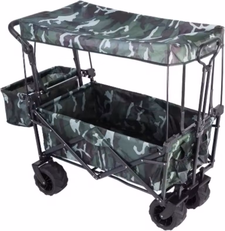 Carrello da giardino pieghevole XL – 262 L – Carrello da esterno – Con manico di spinta – Telo rimovibile – 115 kg – All-terrain – Camouflage