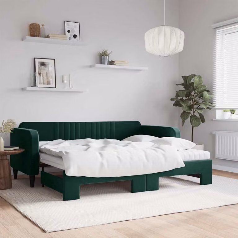 Divano Letto Estraibile vidaXL in Velluto Verde Scuro con Materassi L/P/H: 200 x 90 x 45 cm