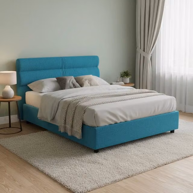Letto Matrimoniale DMORA Moderno con Cassetti in Tessuto Blu L/P/H: 160 x 200 x 116 cm – 1