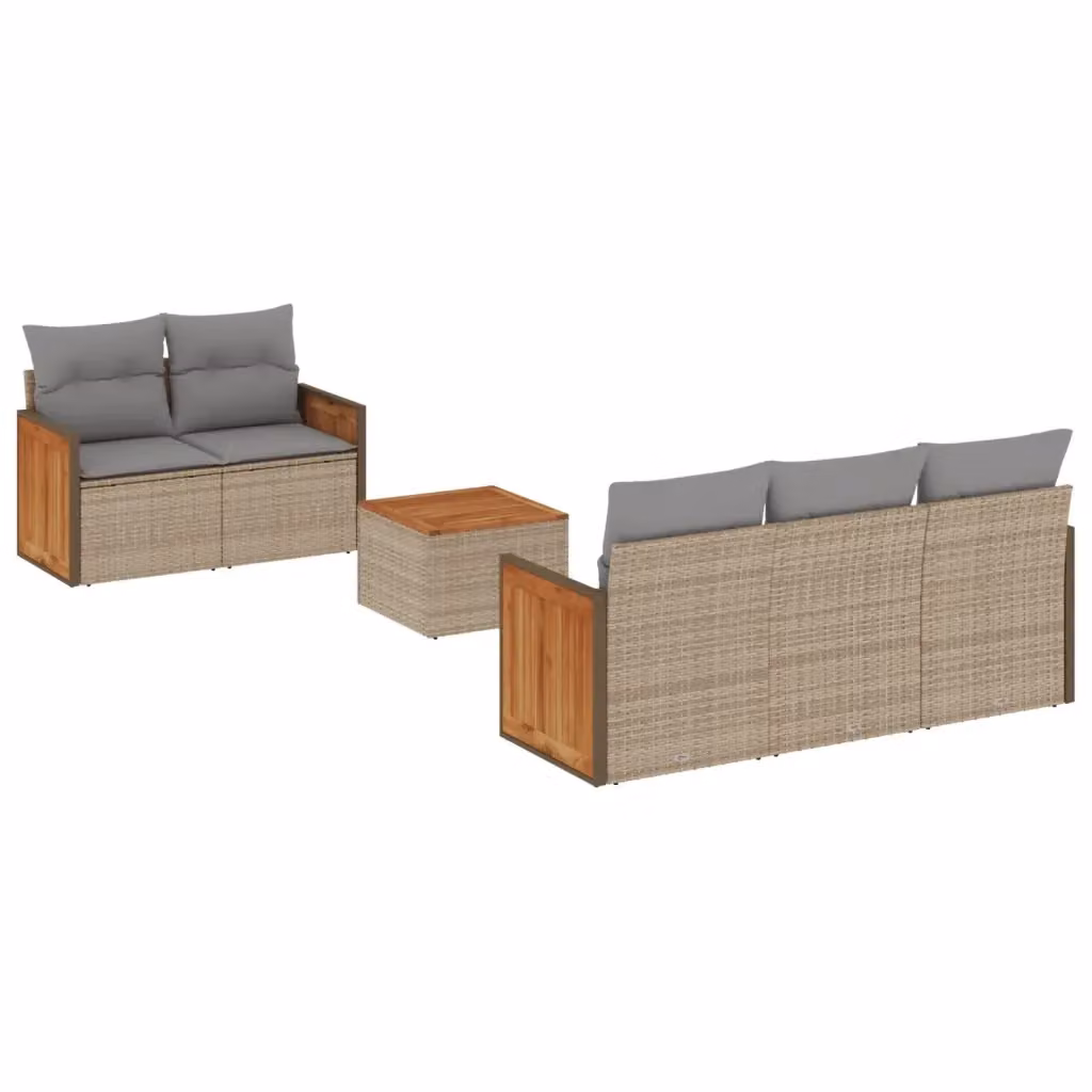 vidaXL Set Divano da Giardino 6 pz a L in Polyrattan con Cuscini Beige e Tavolino da Caffè – 2