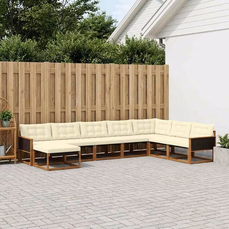 Set di divani da esterno vidaXL 8 pz in legno di acacia con cuscini beige e bianco