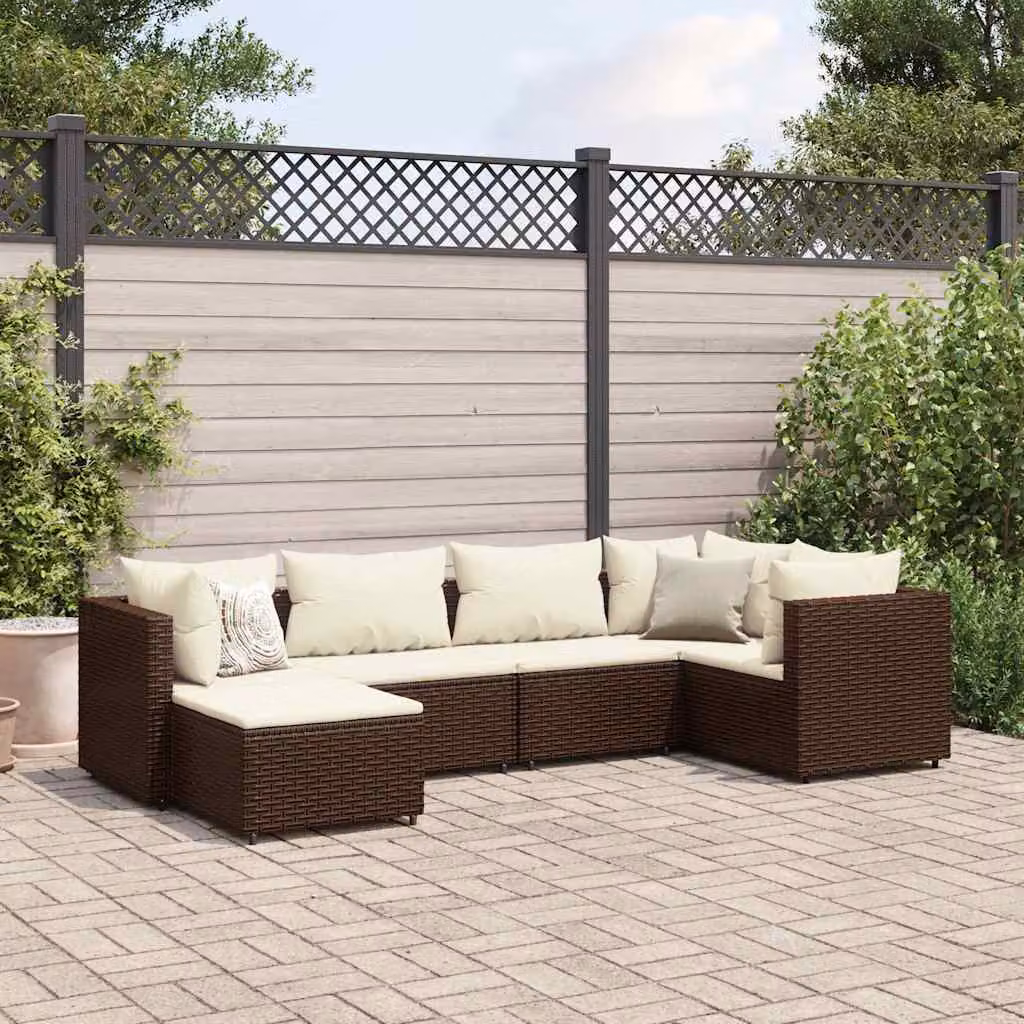 Set di mobili da giardino vidaXL in rattan marrone e bianco con cuscini, componibile a forma di L per 6 persone – 1