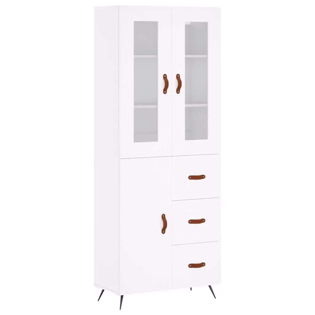 Credenza moderna bianca vidaXL in legno, vetro e metallo L: 69,5 cm, P: 34 cm, H: 180 cm – 2