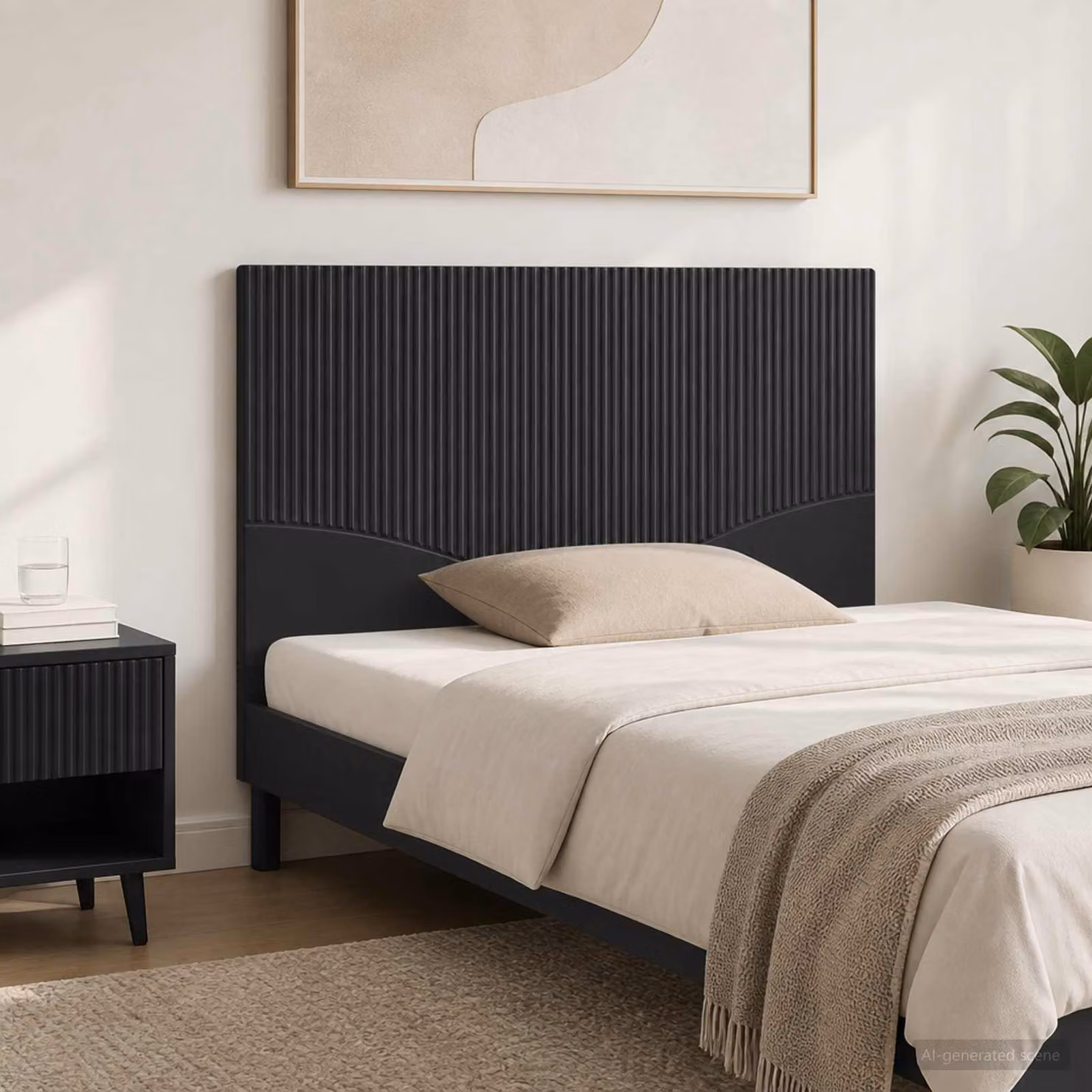 Testiera da muro vidaXL HOORN in legno ingegnerizzato nero con ripiano integrato