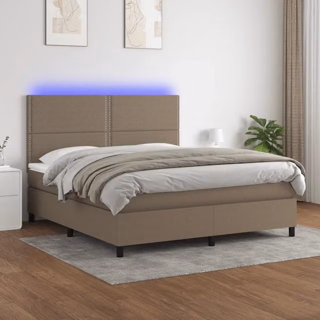 Letto a molle con materasso vidaXL in tessuto beige con illuminazione LED e porta USB L/P/H: 180 x 200 x 128 cm