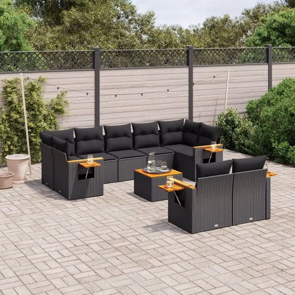 Maison Exclusive - Set Divani da Giardino 10pz con Cuscini in Polyrattan Nero