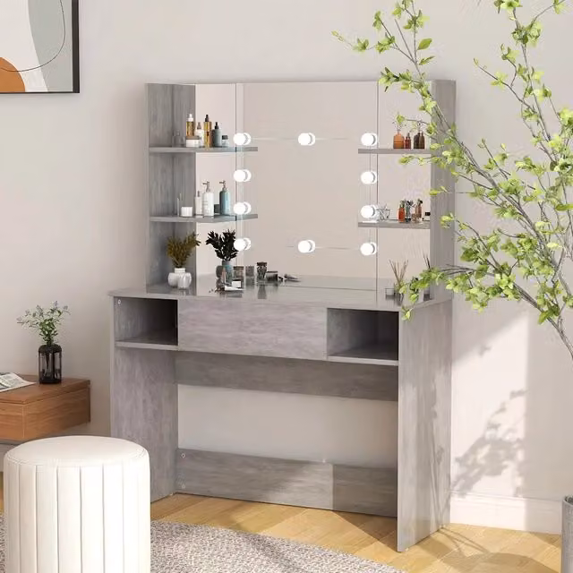 Toeletta Hollywood con Luci LED vidaXL in MDF Grigio Opaco L: 100 cm, P: 40 cm, H: 135 cm – 1