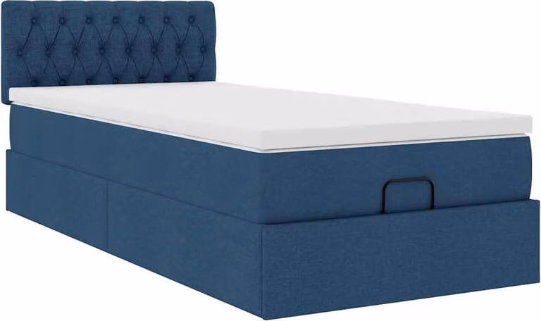 Struttura Letto Pouf con Materasso Blu 90x190 cm in Tessuto