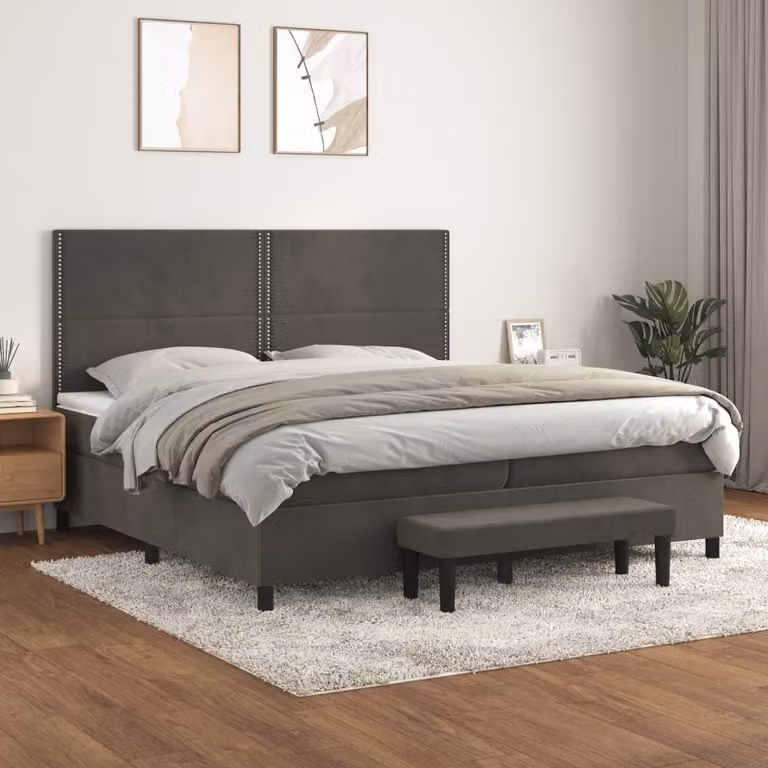 vidaXL Giroletto a Molle con Materasso Ibrido in Velluto Grigio L/P/H: 200 x 200 x 128 cm