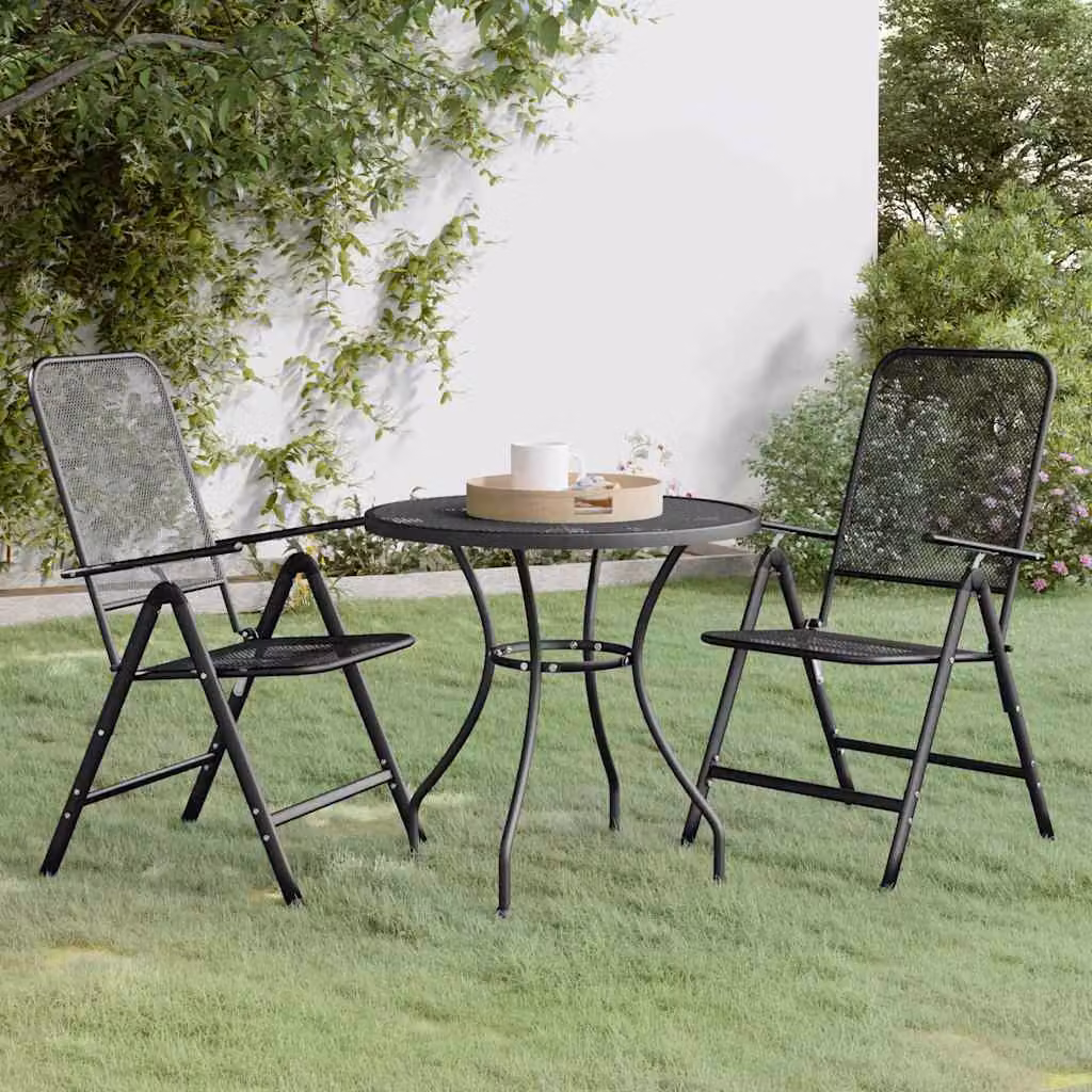 Set da Pranzo per Giardino vidaXL in Acciaio Antracite con Tavolo Rotondo e 3 Sedie