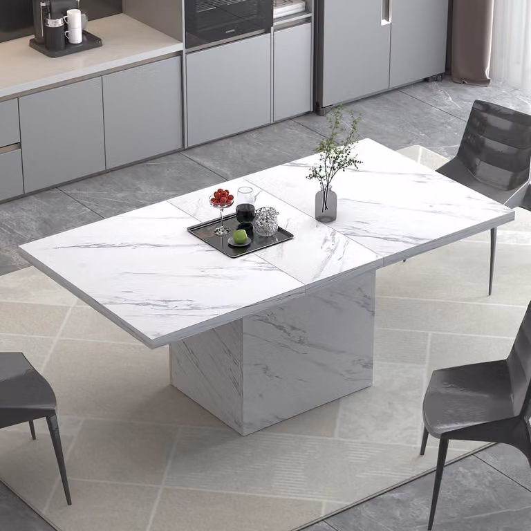 Tavolo da pranzo rettangolare, effetto marmo bianco, dimensioni 140 x 75 x 76 cm, adatto per 4-6 persone