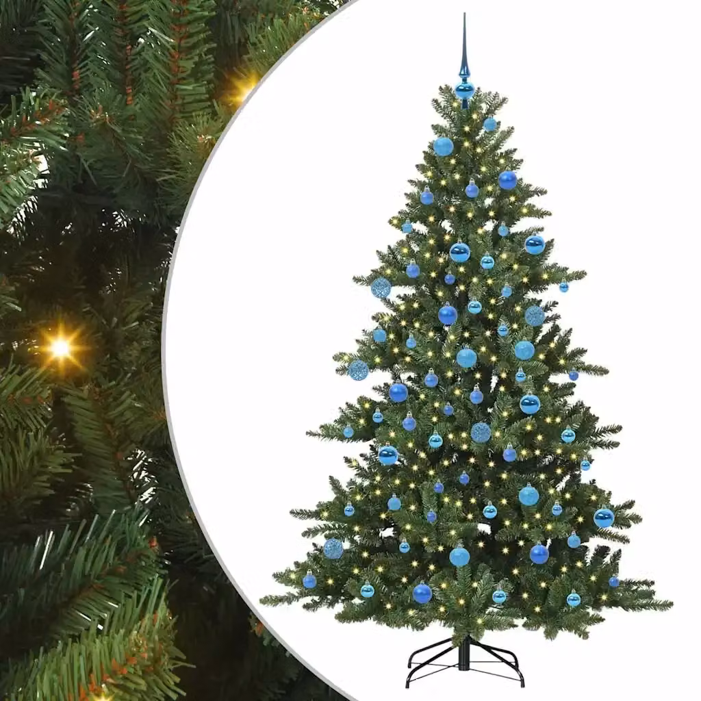 Albero di Natale Artificiale con Luci LED Warm White Verde vidaXL con Rami Pieghevoli in PVC e Metallo – 2