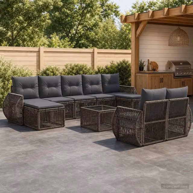 Set Divano da Giardino 10 Pezzi vidaXL in Polyrattan Grigio e Antracite con Cuscini e Tavolino – 1