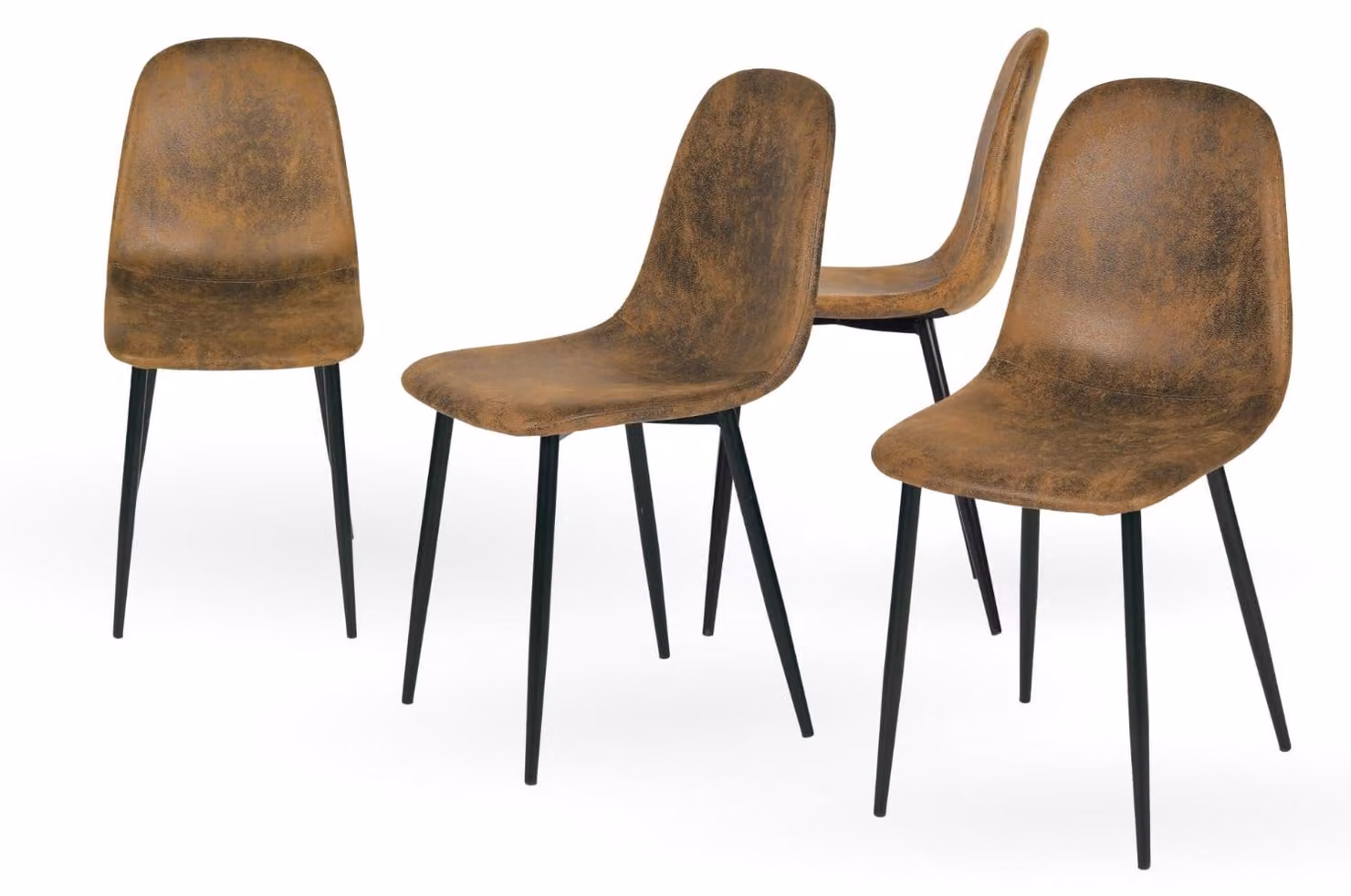 Set di 4 sedie da pranzo, stile vintage, rivestite in ecopelle, gambe in acciaio, colore nero