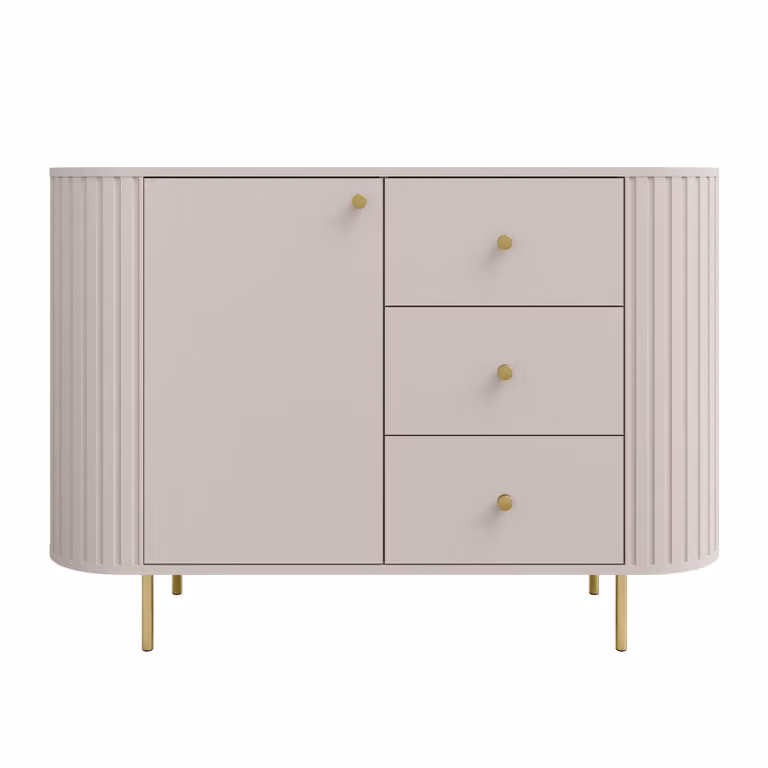 AX LIVING Comò Halay Beige, 1 anta e 3 cassetti Struttura moderna scanalata 123 cm