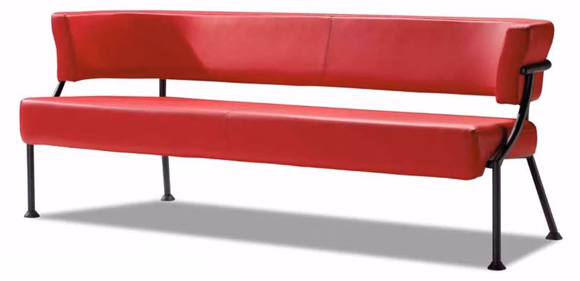 Roter Leder Dreisitzer Wohnzimmer Designer Polstercouch Sitzmöbel Sofa