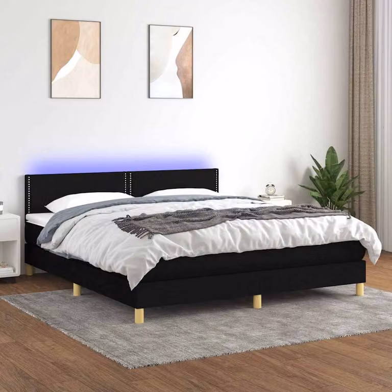 Letto a molle con materasso e illuminazione LED vidaXL in tessuto nero L/P: 180 x 200 cm