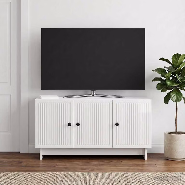 Mobile TV vidaXL Bianco Lucido in Legno MDF per Soggiorno L: 99 cm, P: 34,5 cm, H: 50 cm