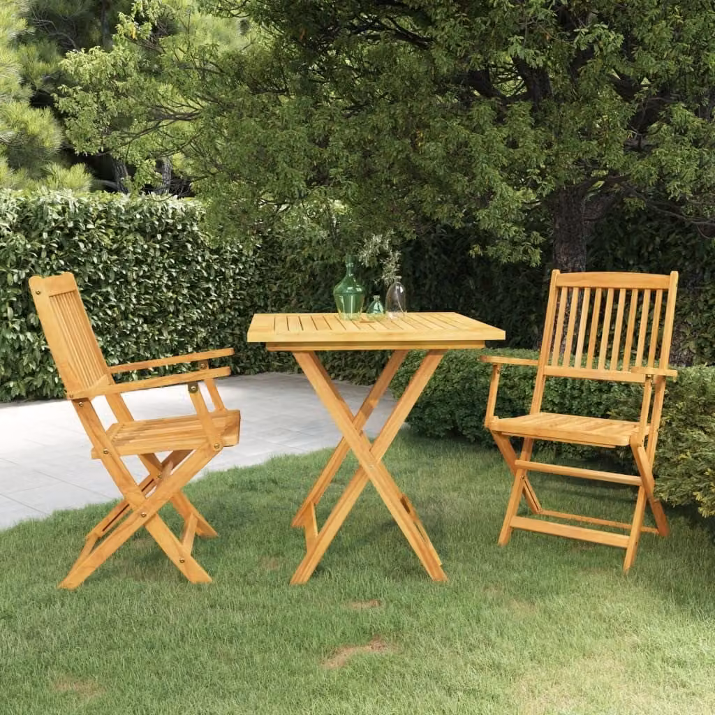 The Living Store Set da pranzo da giardino 3 pz. Set da pranzo da giardino pieghevole in legno massiccio di acacia