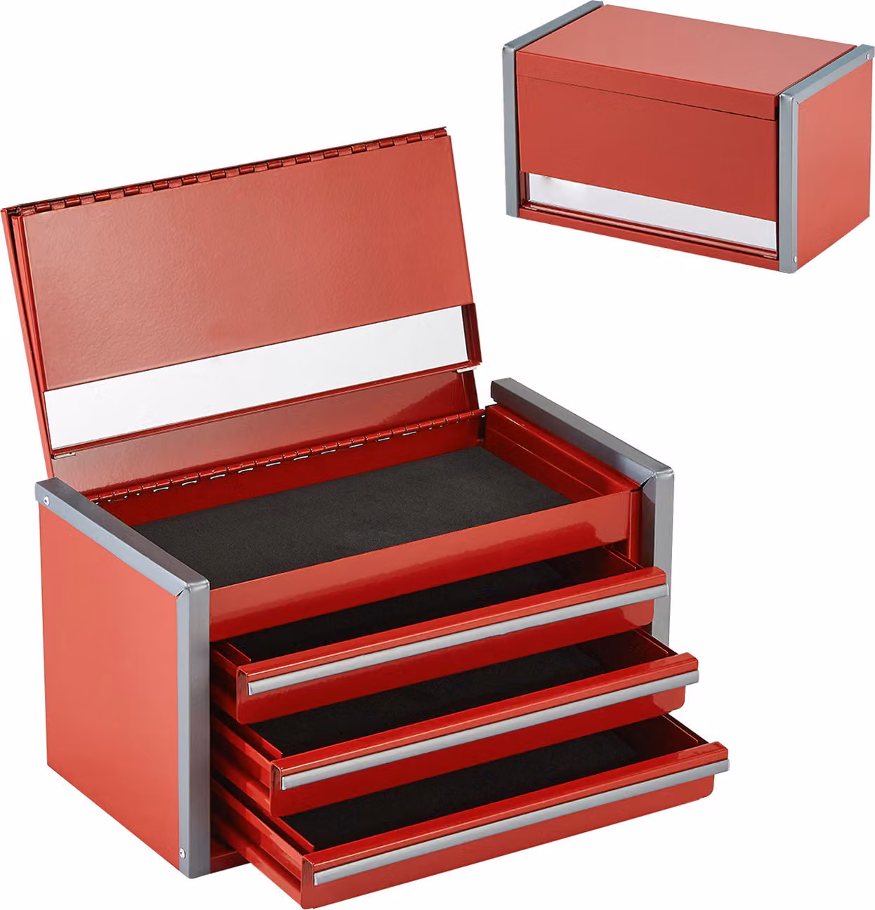 SucceBuy cassetta degli attrezzi in metallo, 21,8 cm, portatile, con 3 cassetti, interno in EVA, per utensili e accessori, resistente, rosso