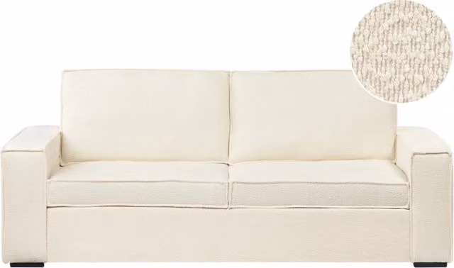 Divano letto Beliani a 3 posti in tessuto bouclé bianco con funzione letto e coperture rimovibili L/P/H: 216 x 89 x 86 cm, materasso 150 x 200 cm