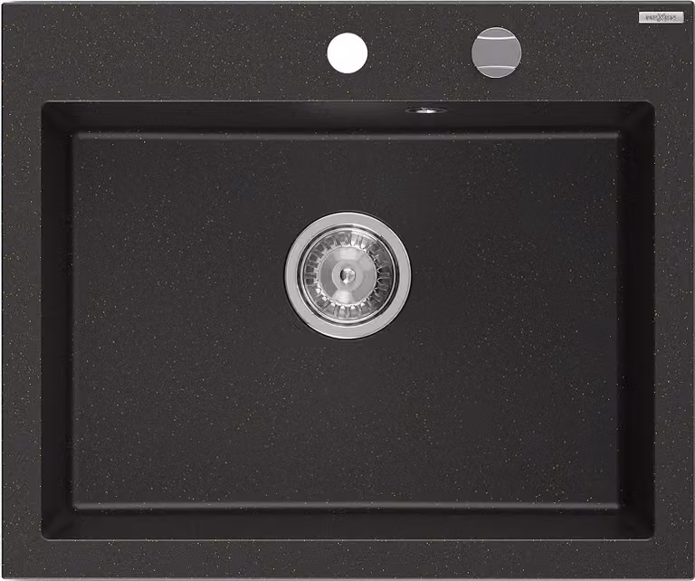 Mexen Elix lavello in granito a 1 vasca 600 x 500 mm, nero/oro metallizzato, sifone cromato - 6525601005-75