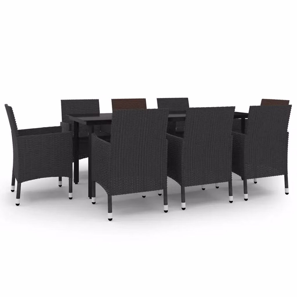 Set da pranzo da giardino vidaXL in polyrattan e vetro nero, 9 pezzi – 2