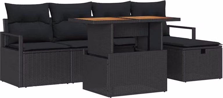Set Divano da Giardino 6 pcs Nero polyrattan