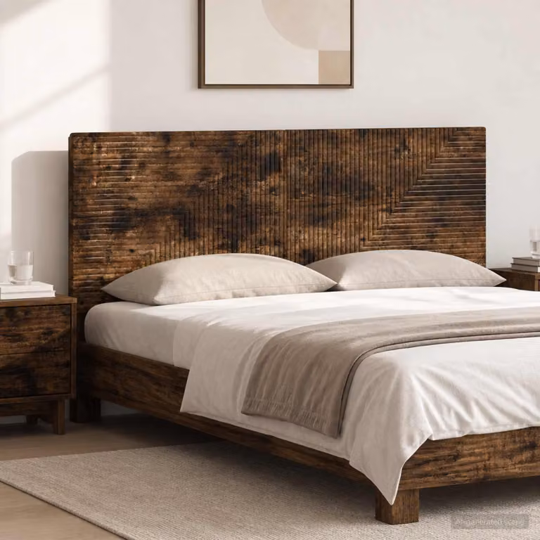 Testiera da muro vidaXL HAARLEM in legno ingegnerizzato Rovere Fumo con ripiano integrato, L: 140 cm, H: 50 cm, P: 3 cm
