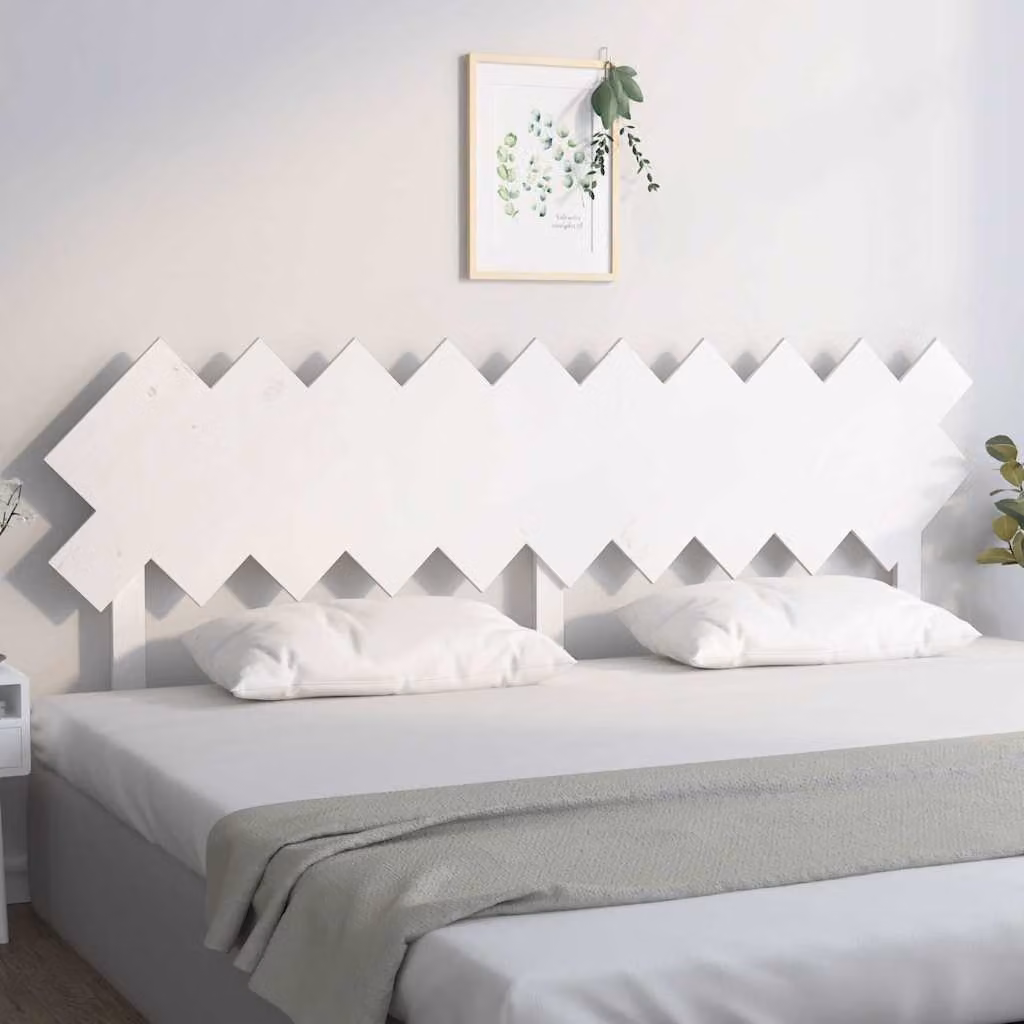 Testiera per letto vidaXL in legno massello di pino bianco, stile rustico, L: 196 cm, P: 3 cm, H: 80,5 cm