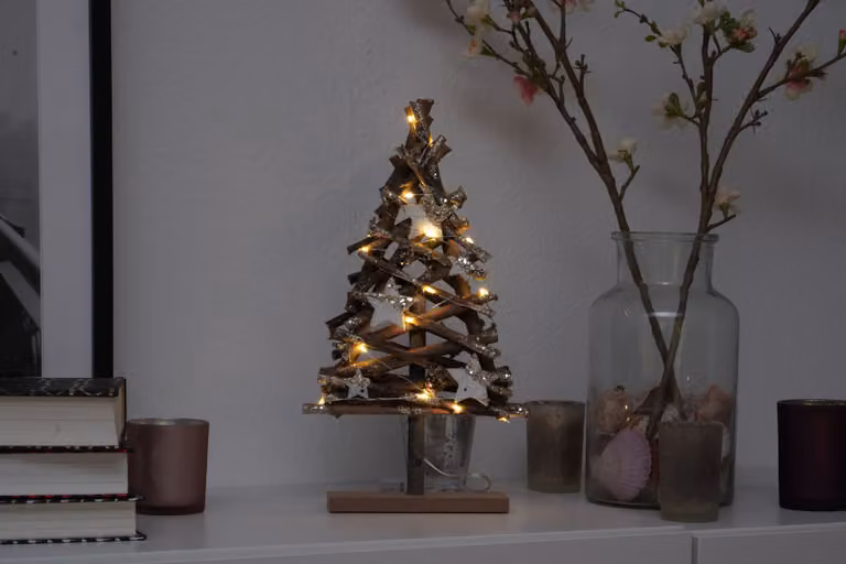 Albero di Natale LED in legno da 37 cm in look naturale