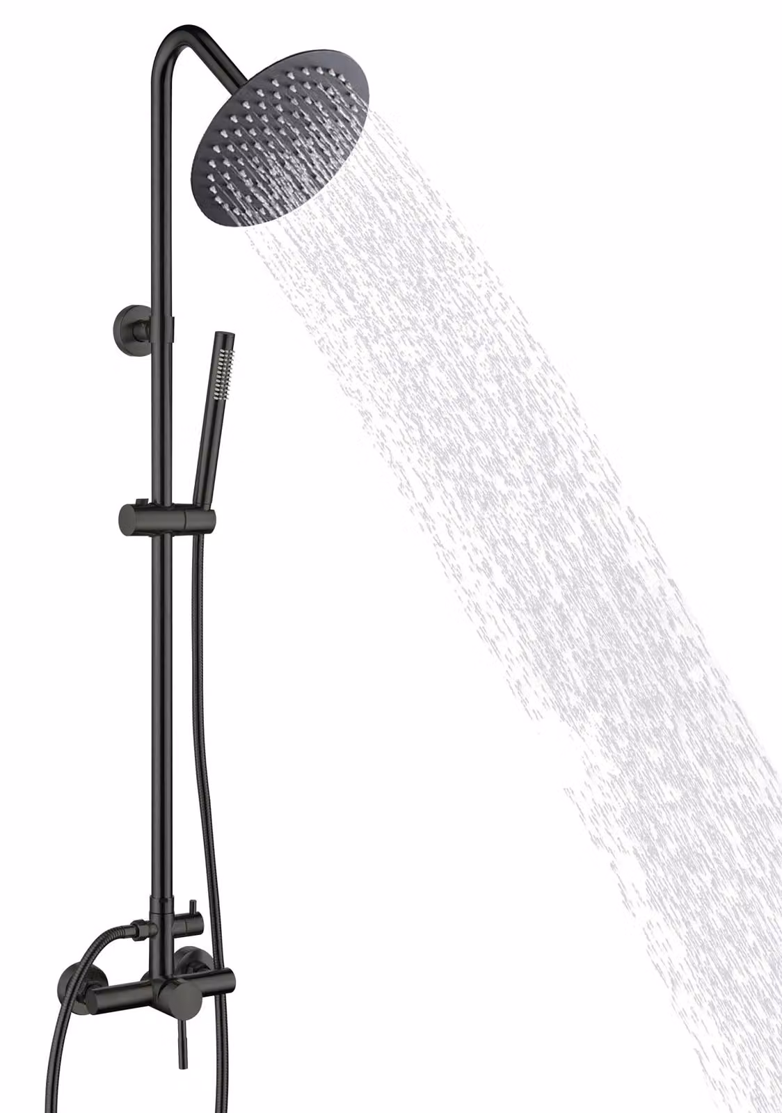 Set doccia con soffione a pioggia da 20 cm e doccetta manuale, colore nero opaco