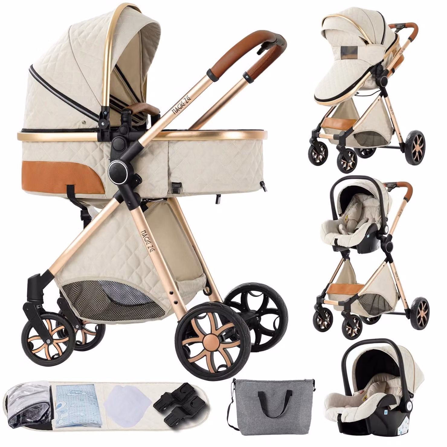 Passeggino, design versatile 3-in-1, leggero e maneggevole, color avorio