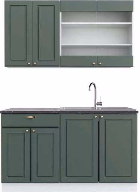 Cucina completa Fame-Line Verde-oro rustico/Bianco 140 cm, PL Antracite Vicco