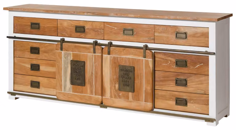 MASSIVMOEBEL24 | Credenza in legno di mango 220x45x90 laccato bianco RAILWAY #592
