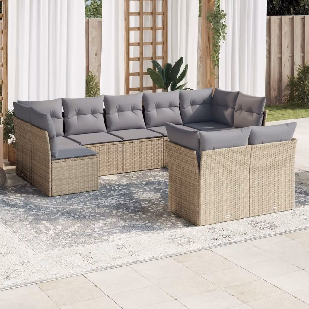 Maison Exclusive - Set Divano da Giardino 9 pz con Cuscini Beige in Polyrattan
