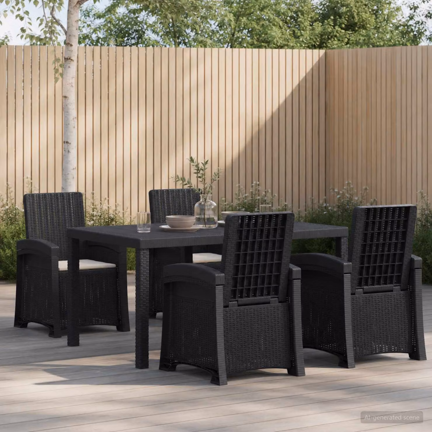 Set da pranzo per giardino e terrazzo vidaXL in rattan sintetico composto da 5 pezzi, colore antracite e grigio chiaro