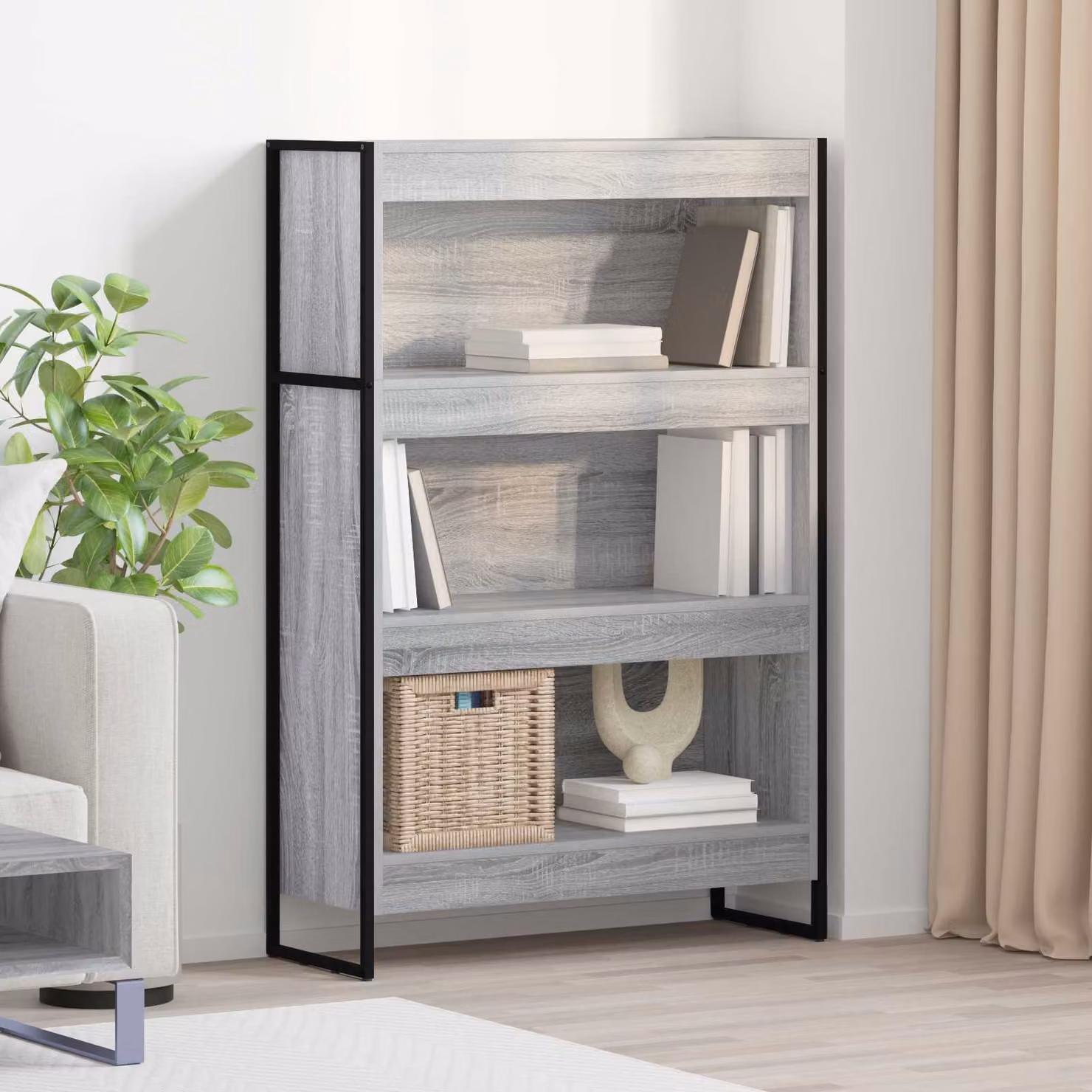 vidaXL Armadio per Libri in Stile Industrial Grigio con Struttura in Metallo e MDF L 80 x P 30 x H 121 cm