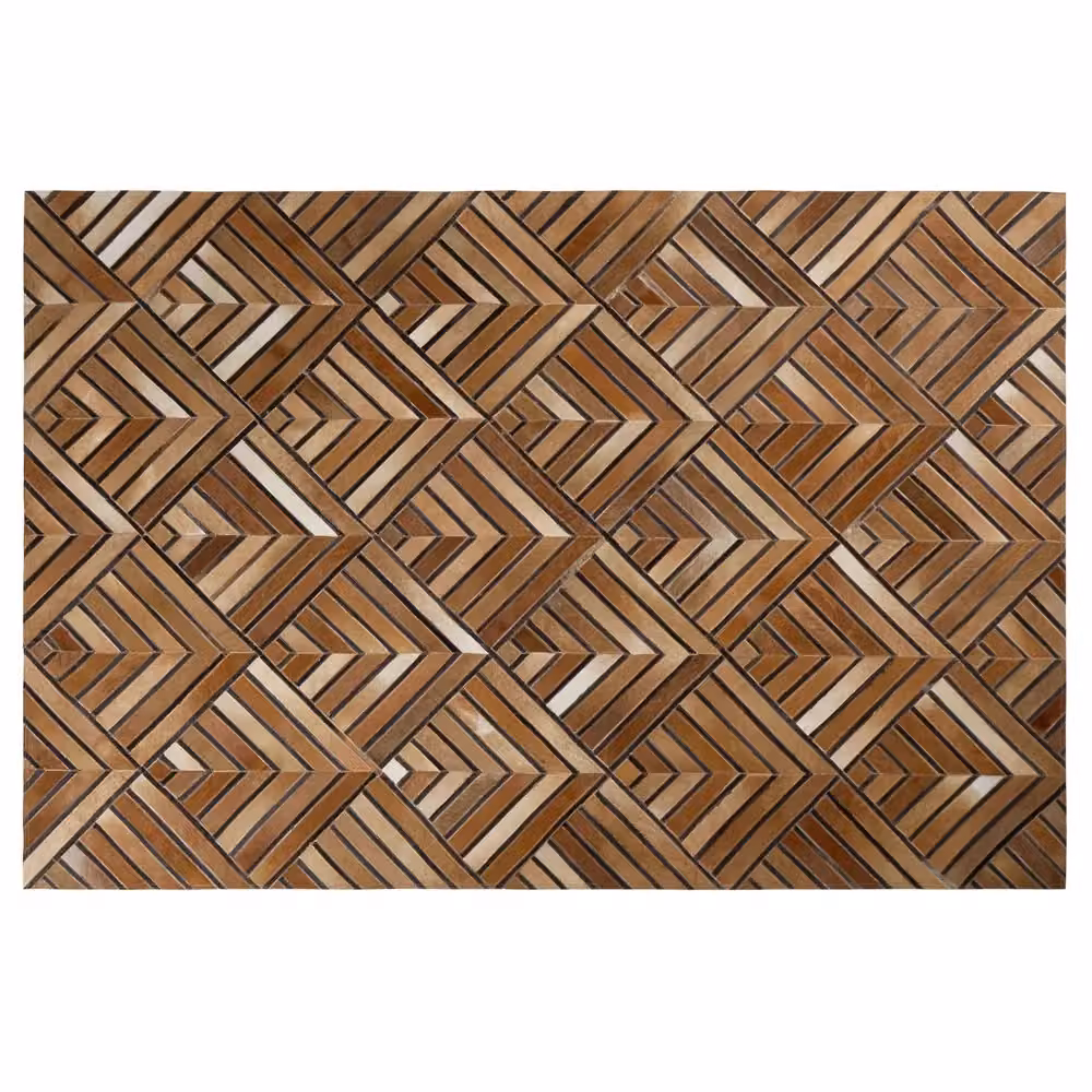 Tappeto in pelle di vacchetta BELIANI marrone con motivo geometrico a rombi, L: 200 cm, P: 140 cm – 2