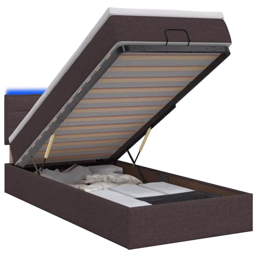 Letto Ottomano con Materasso Ibrido e Illuminazione LED vidaXL, Marrone, L/P/H: 90 x 190 x 88 cm – 2