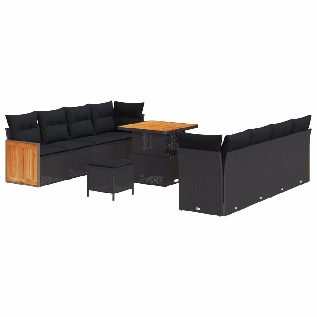 vidaXL Set Divano da Giardino Moderno a L con 11 Pezzi, Nero, con Cuscini e Tavolino da Esterno – 2