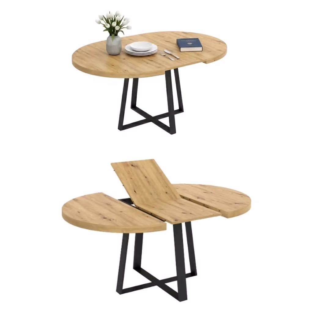 Tavolo da pranzo estensibile Andia DMORA, modello ovale moderno in rovere, L/P/H: 110/158 x 110 x 77 cm – 2