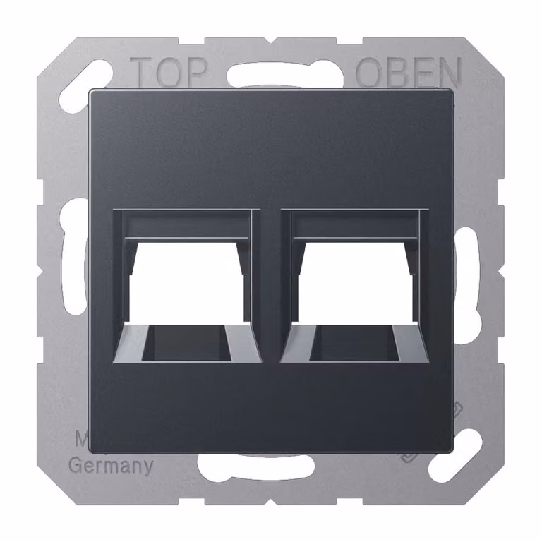 Coperchio Jung (a scatto) per prese jack modulari doppie, UMA-CAT6A, RADIALL, Panduit, Assmann, termoplastica verniciata, serie AS/A, antracite opaco A1569-2WEANM