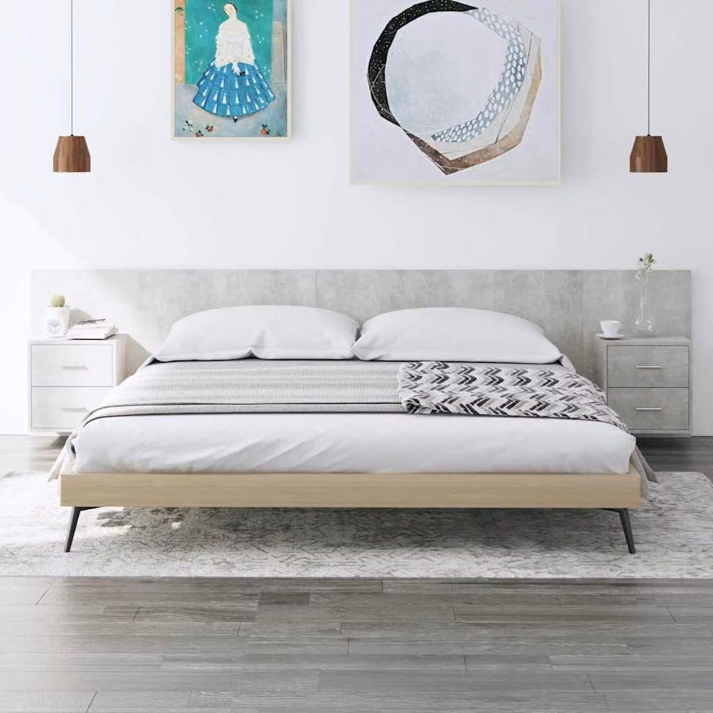 vidaXL Testiera Letto con Comodini Integrati in Legno Multistrato Grigio – 1