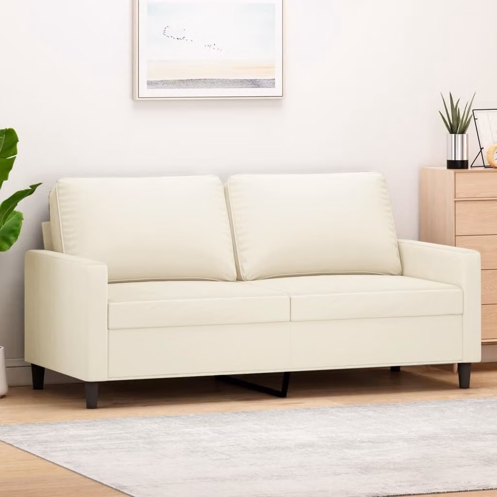 Divano a due posti, colore crema, in velluto, dimensioni 140 cm