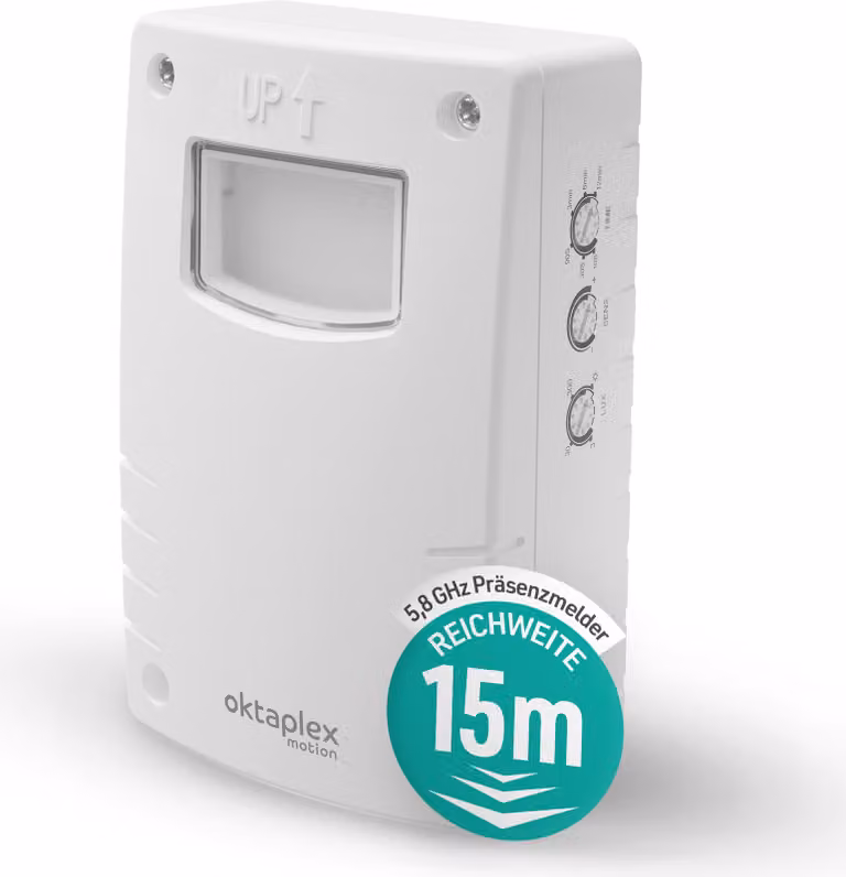 Oktaplex Pit HF Rilevatore di movimento 5,8 GHz a parete 15 m IP65 Rilevatore di presenza bianco